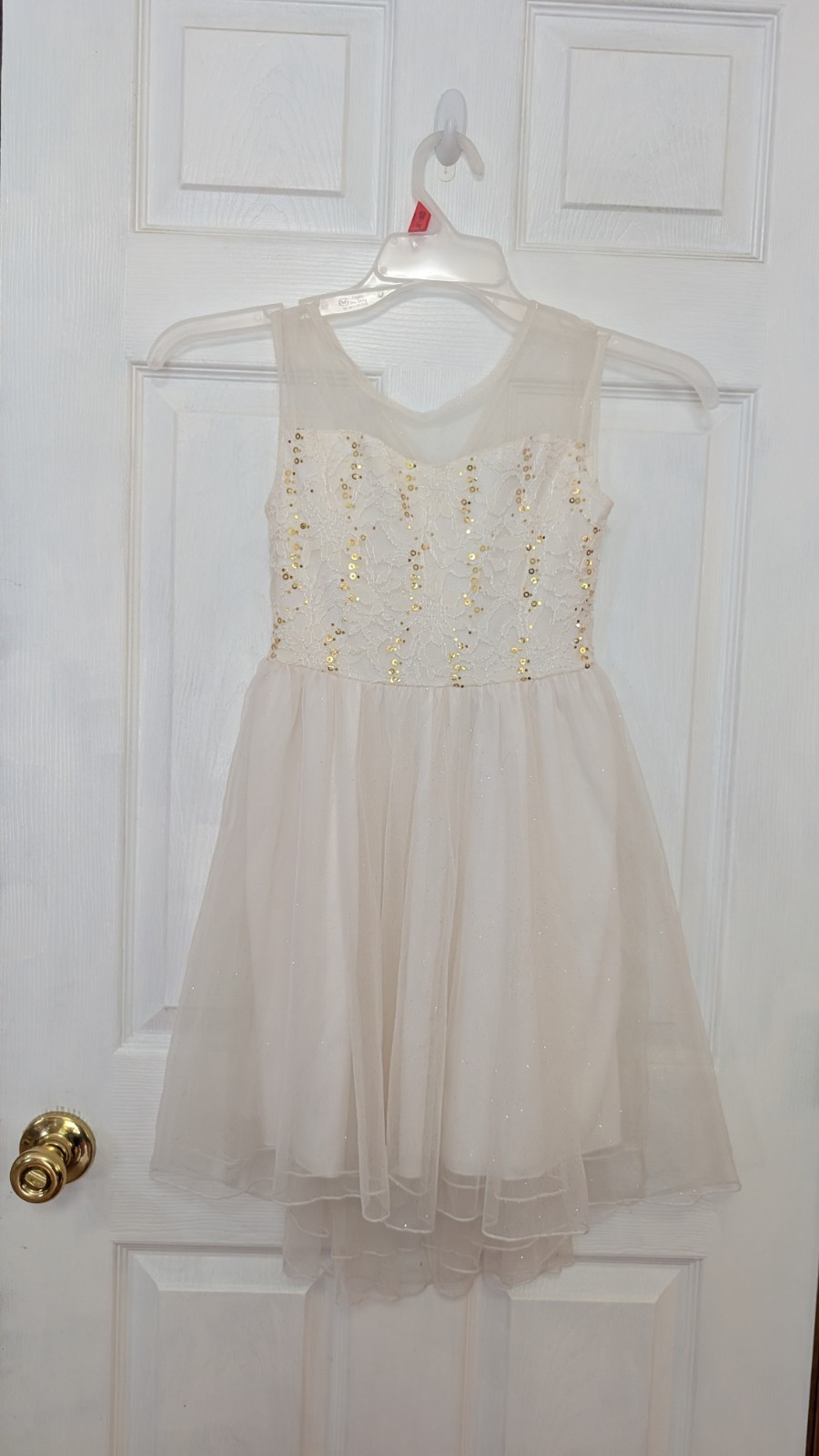 Speechless Ivory Lace & Gold Sequin Bodice Layered Skirt Sleeveless 8 Excellent