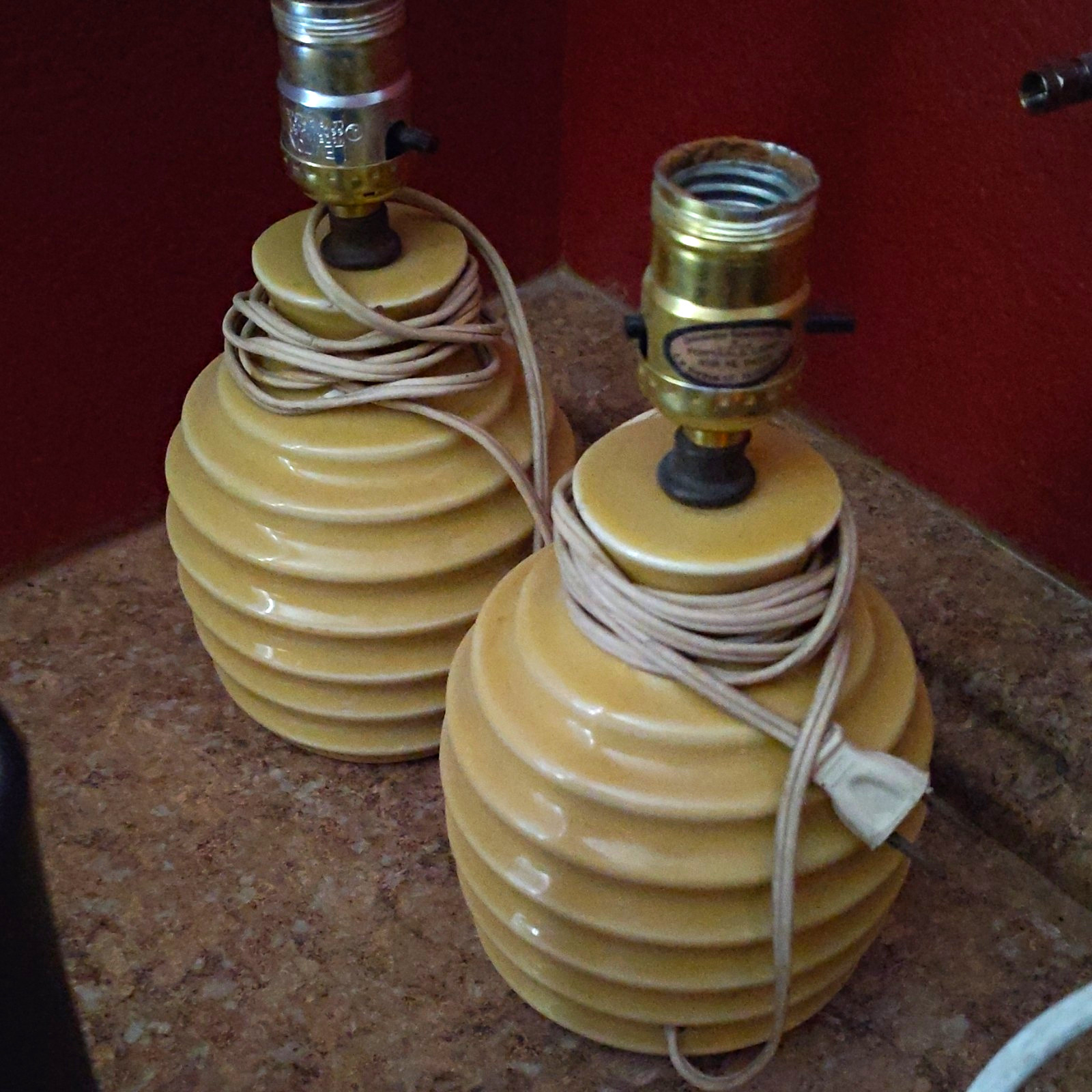 Vintage 1960s Ribbed Glass Table Lamps Pair Set of 2 Mid Century Style
