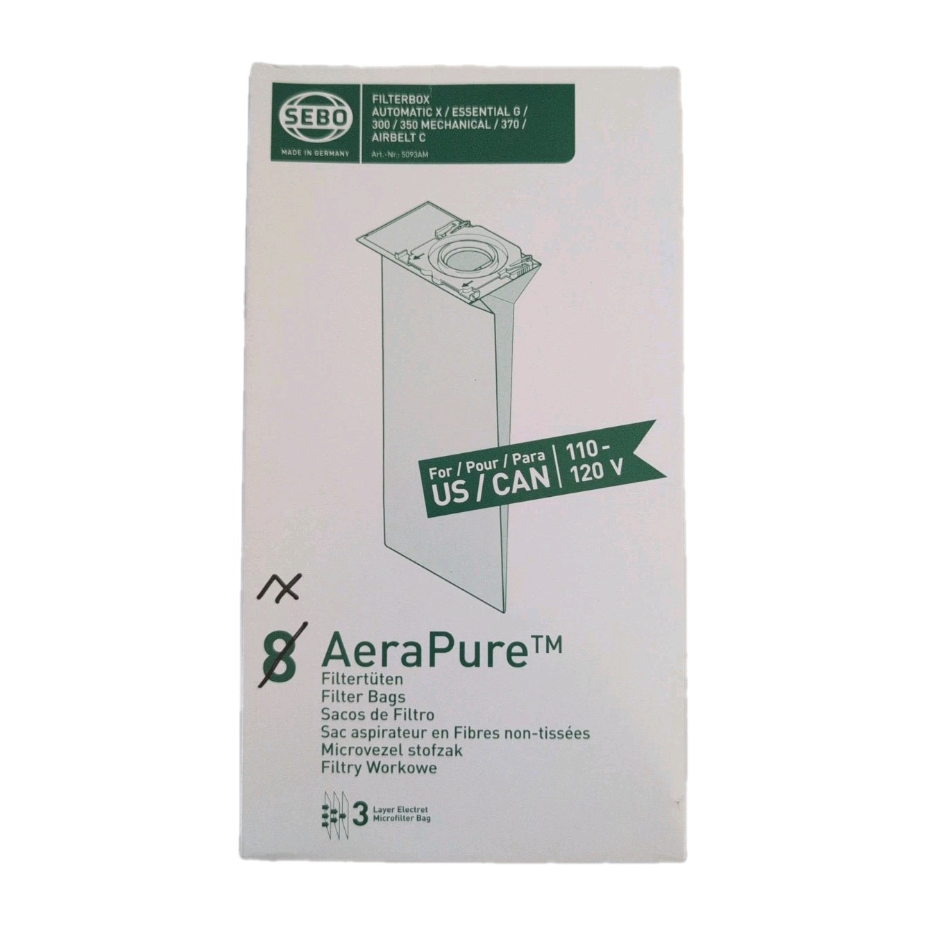 Genuine SEBO 5093AM AeraPure Vacuum Filter Bags 7 Pack X C G 370 Open Box