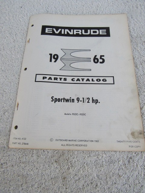 Evinrude antique outboard motor ORIGINAL factory parts list 1965 9.5hp 9522C 23 Evinrude antique outboard motor ORIGINAL factory parts list 1965 9.5hp 9522C 23