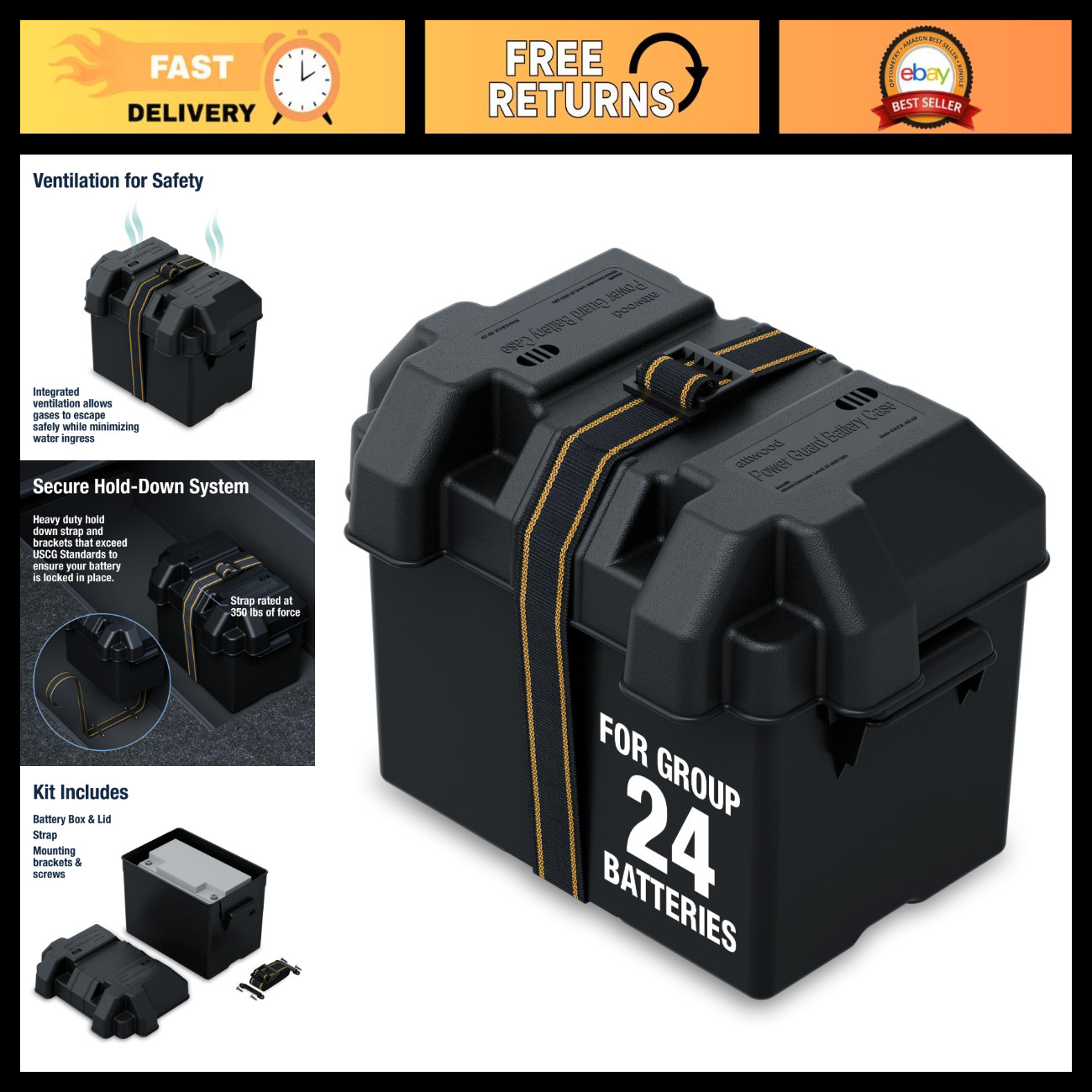 Vented Marine Battery Box for 24V Systems - Durable, Waterproof, Secure Storage Vented Marine Battery Box for 24V Systems - Durable, Waterproof, Secure Storage