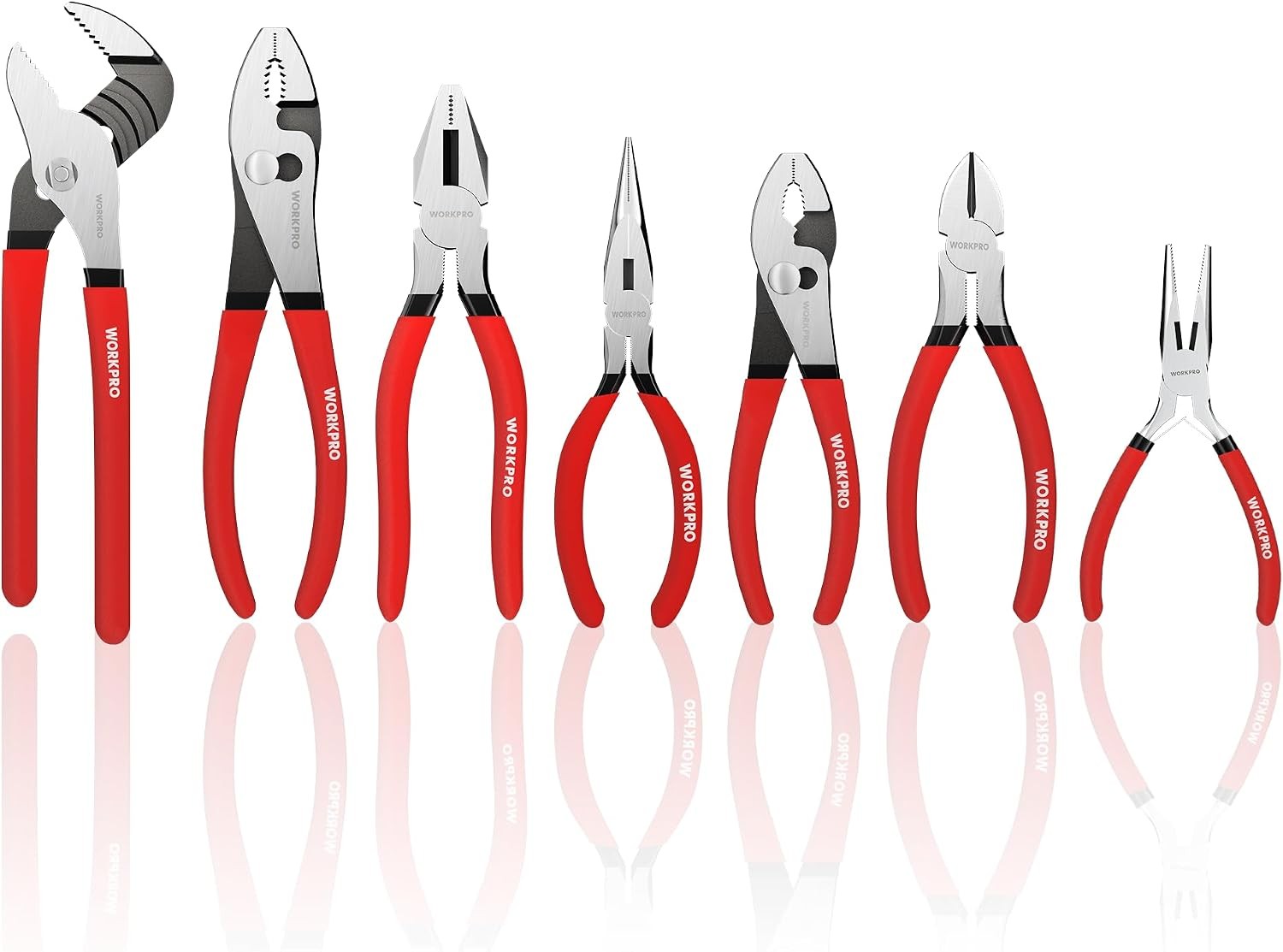 7-Piece Pliers Set, Pliers Tool Set with Comfort Grip, Red
