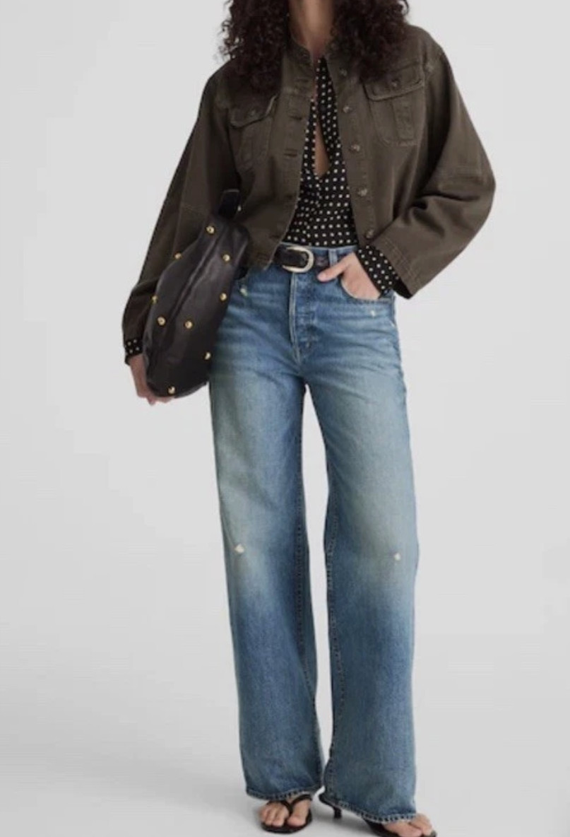 Madewell Low‑Slung Baggy Jeans Women’s 31 Medium Wash Button Fly Distressed EUC