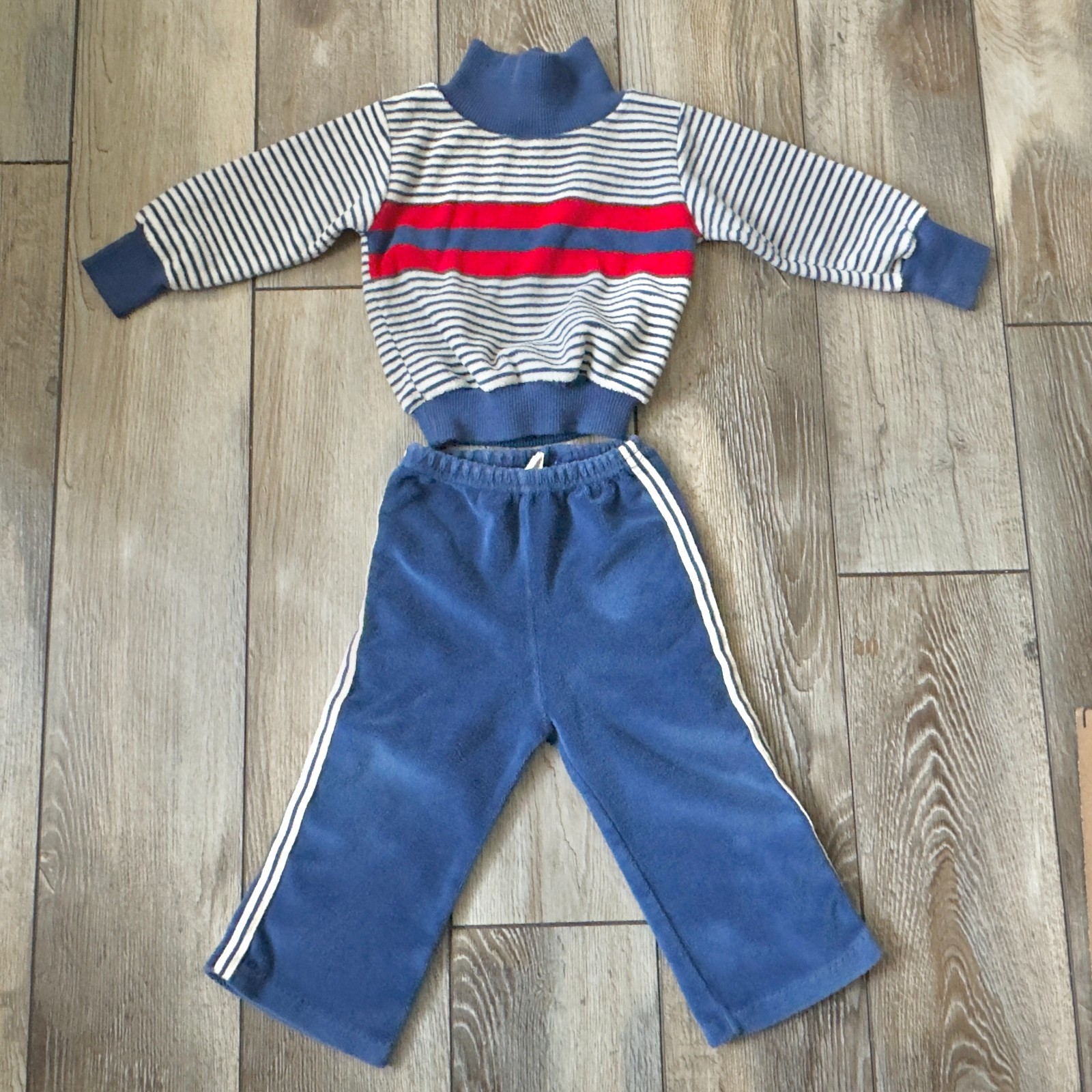 Vintage Health Tex Boys 24 Months Top & Pants Set Damaged Blue White Red
