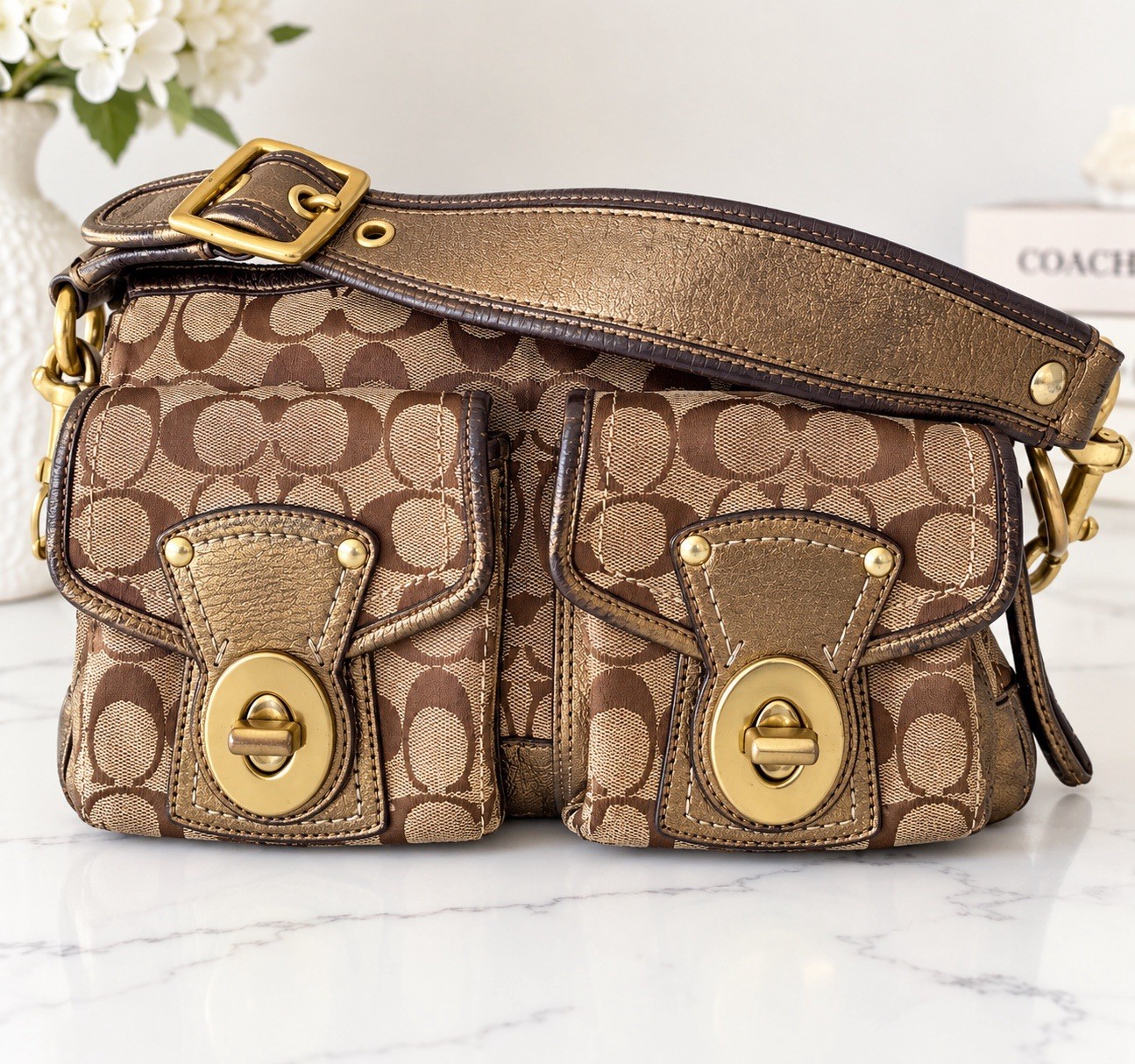 Coach Legacy 10339 Signature Double Turnlock Shoulder Bag 65th Anniversary Y2K