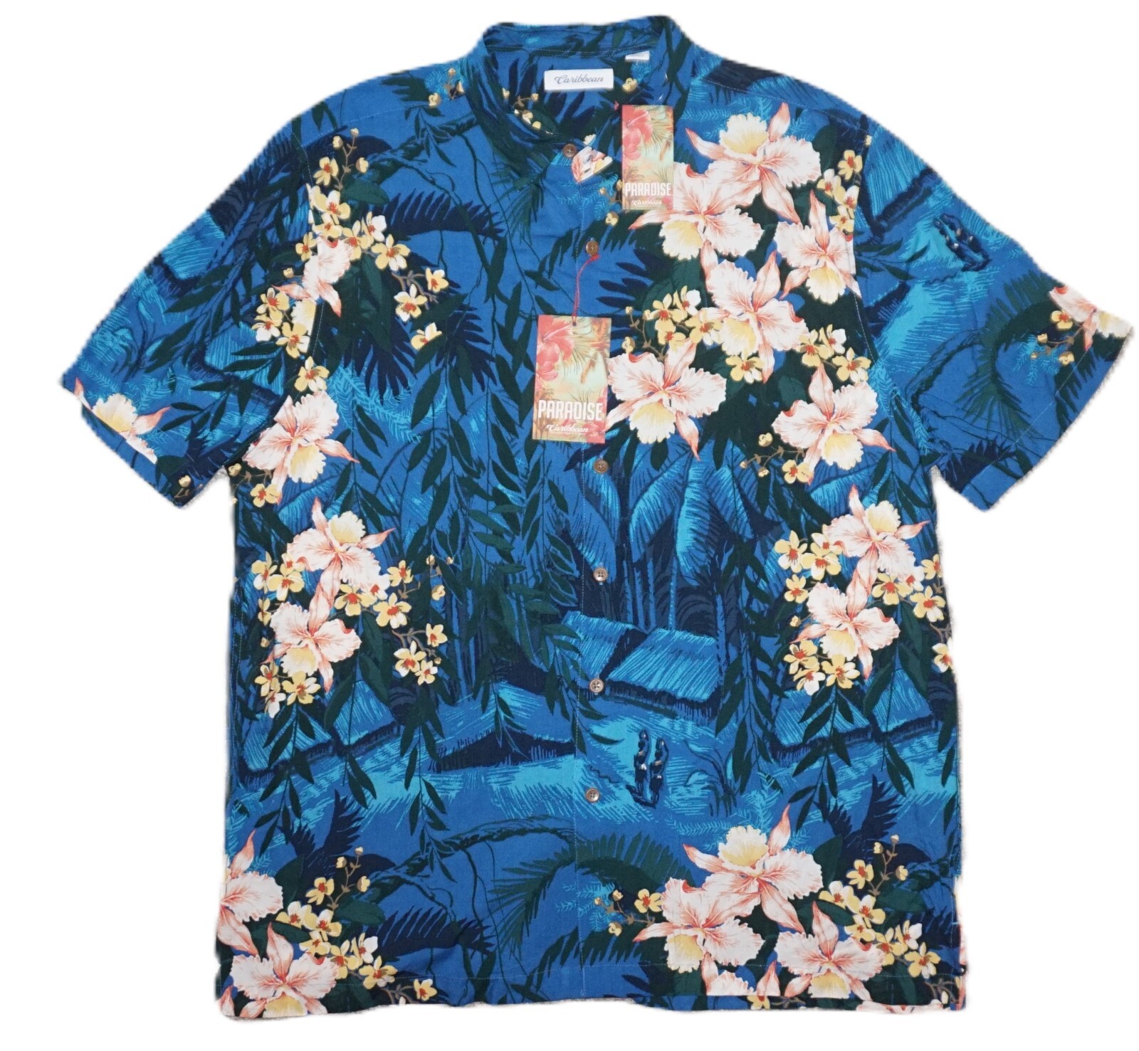 Caribbean Roundtree Yorke Hawaiian Shirt XL Blue Floral 100% Rayon NWT (HAW203) Caribbean Roundtree Yorke Hawaiian Shirt XL Blue Floral 100% Rayon NWT (HAW203)