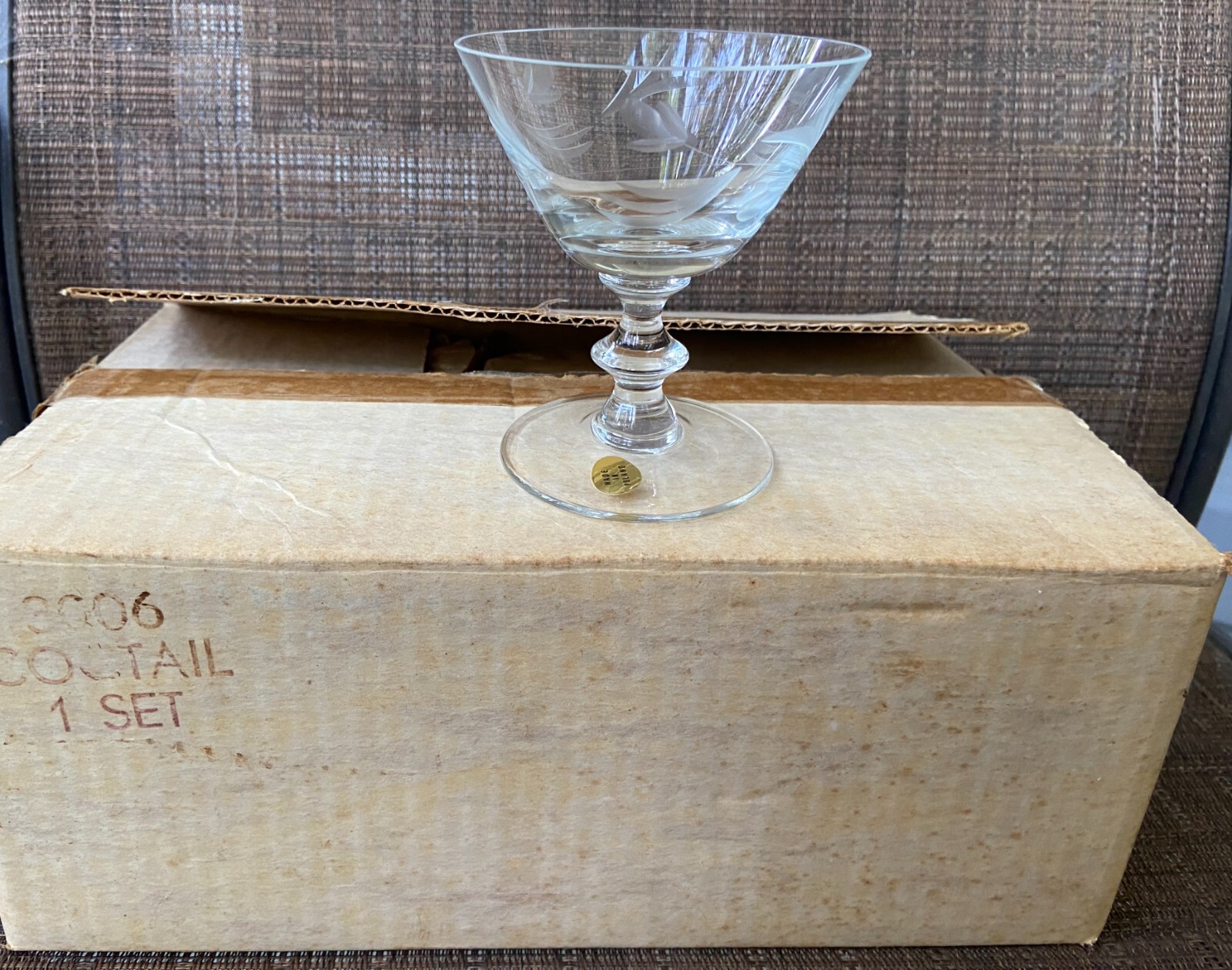 6 Etched Krosno Cocktail Glasses Poland NOS 3 3/4\
