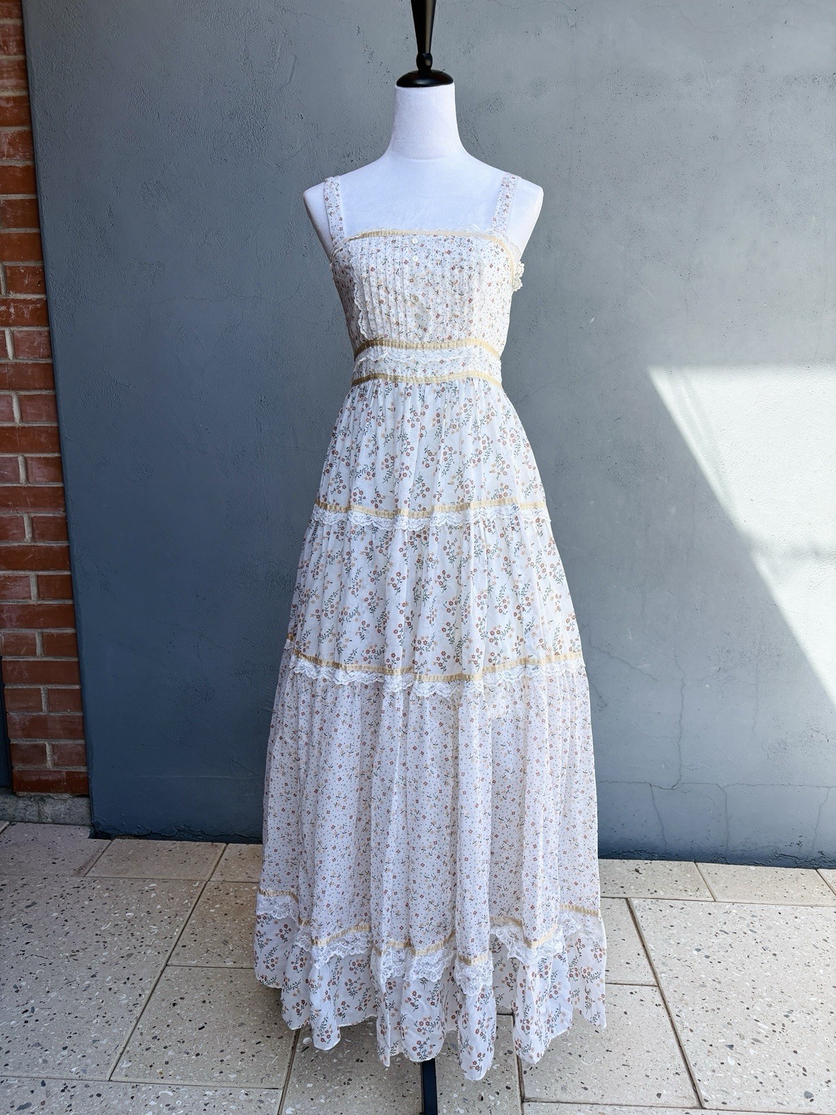 Gunne Sax Vintage 70s Floral Calico Prairie Dress Women Size 13