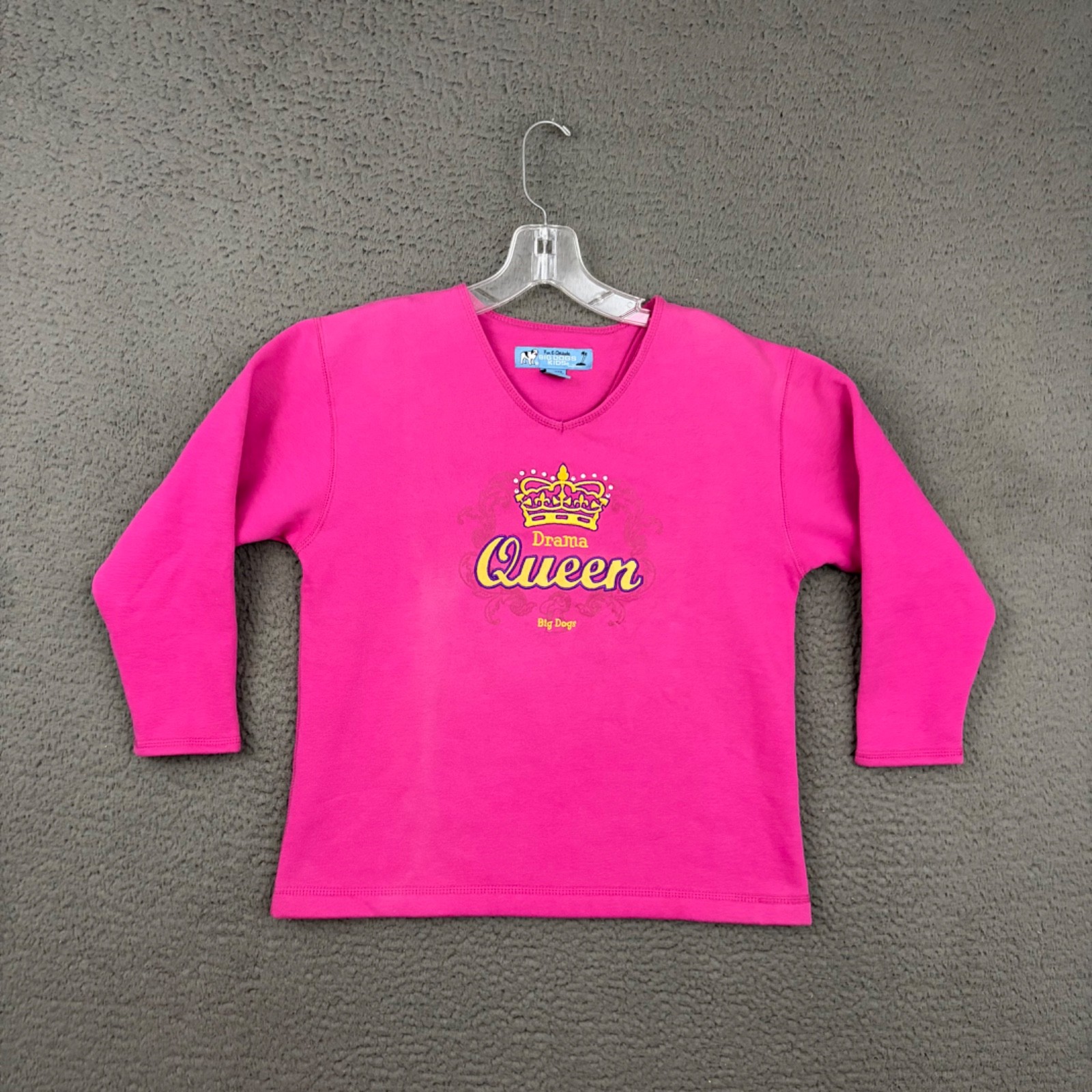 Vtg Big Dogs Kids Sweatshirt Girls Size 8-10 Pink Rhinestone Drama Queen Cute