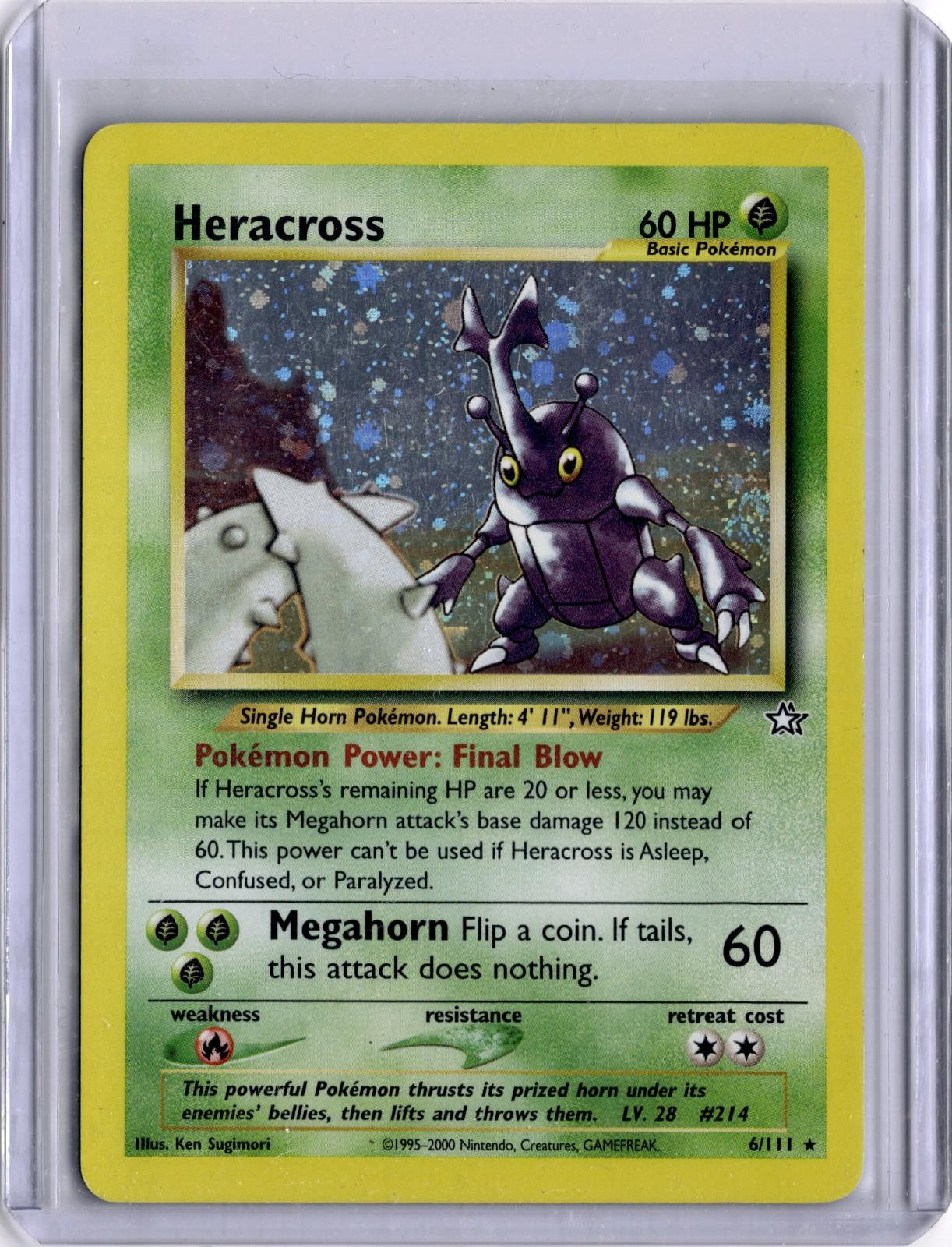 2000 POKEMON NEO GENESIS HERACROSS 6/111 R UNLIMITED HOLO LP + FREE GIFT