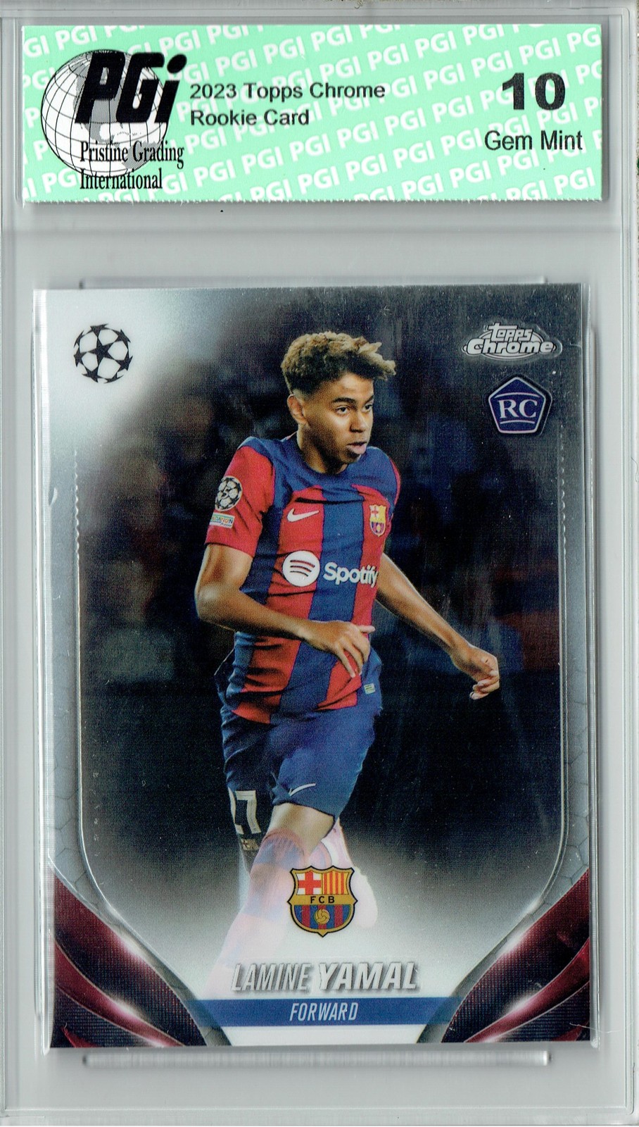 Lamine Yamal 2023-24 Topps Chrome #64 Champions League Rookie Card PGI 10