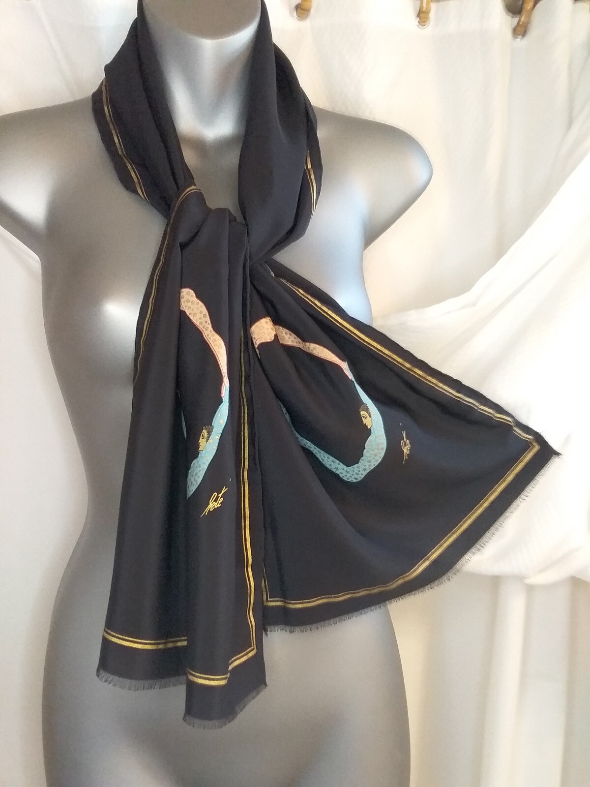 Erte Silk Scarf Black 2 Figures  Letter \