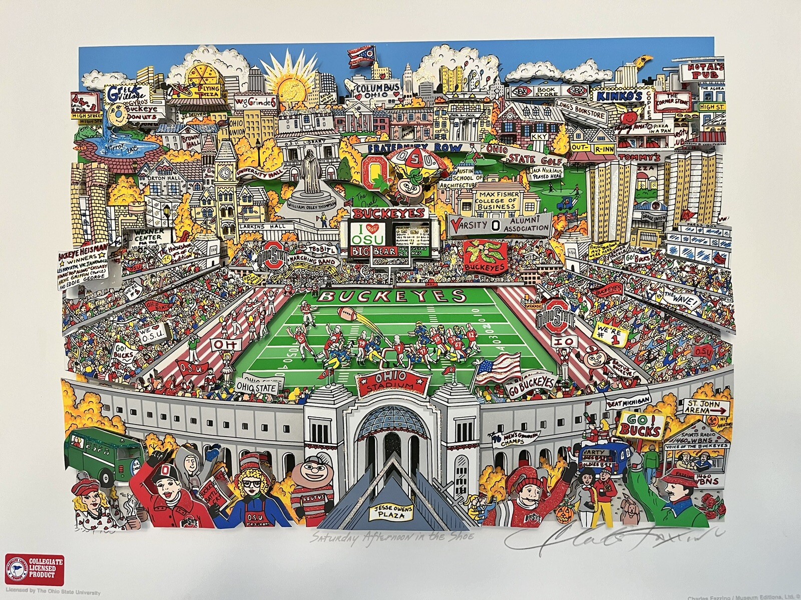 Charles Fazzino Ohio State Buckeyes  3D Artwork “Saturday Afternoon In The Shoe”