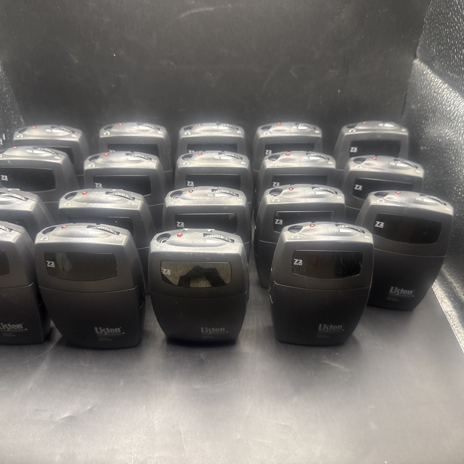 Lot of 19 Listen Technologies LR-300-072 Portable Digital  Receiver W/12 ear Mic