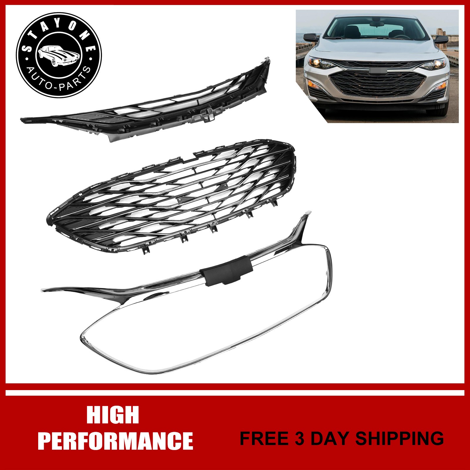 For 2019-2025 Chevrolet Malibu Front Bumper Grille Upper & Lower Mesh Grill