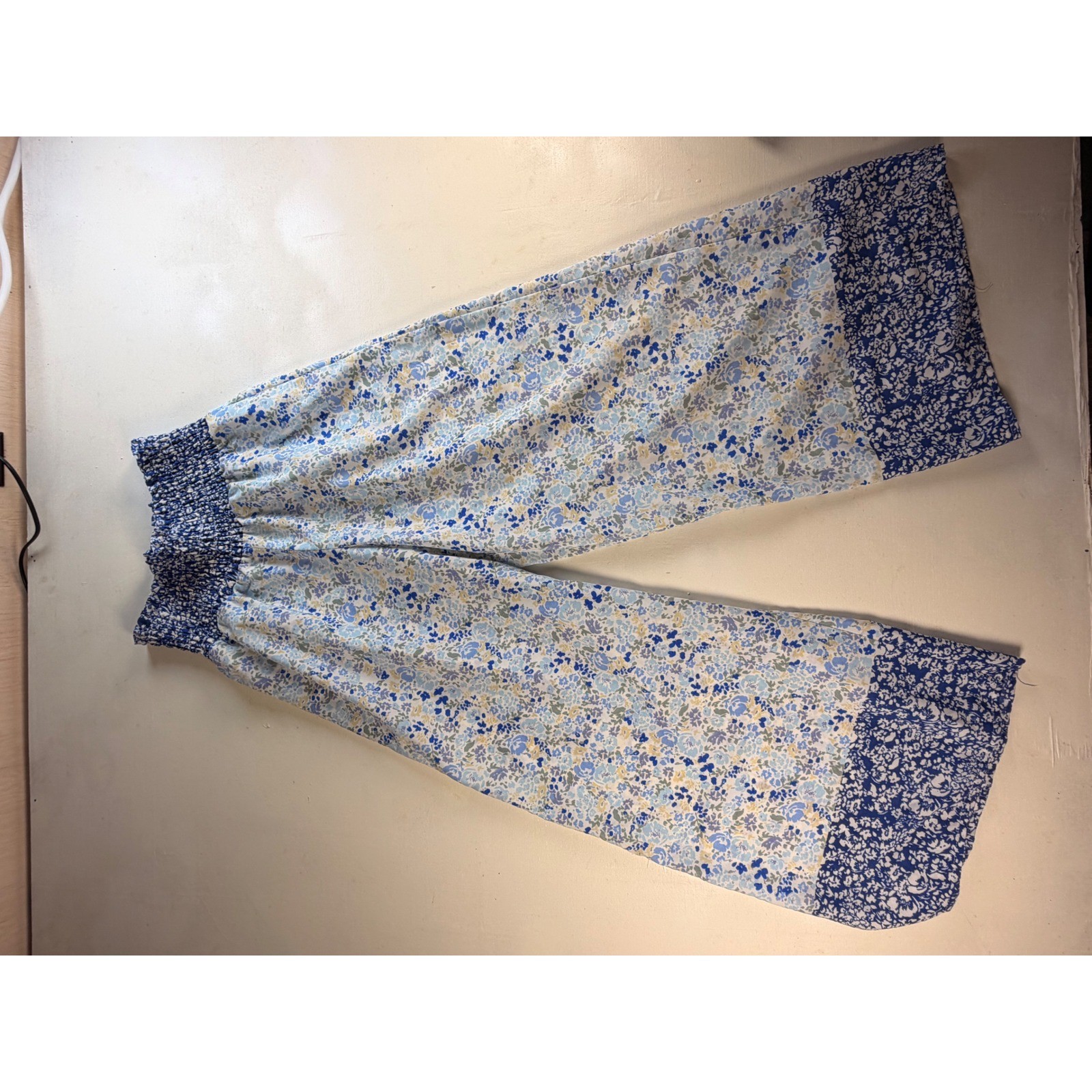 Sienna Sky Wide Leg Pants Women S Blue Floral Y2K Smocked Waist Palazzo Boho