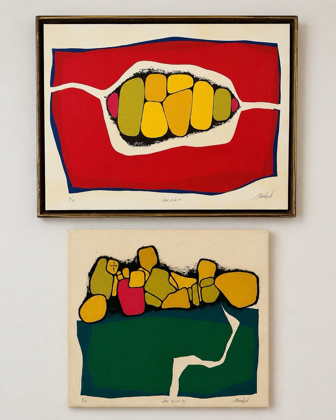 Michael Mandziuk Signed 1970 MCM Abstract Painting Pair SAC 3/9
