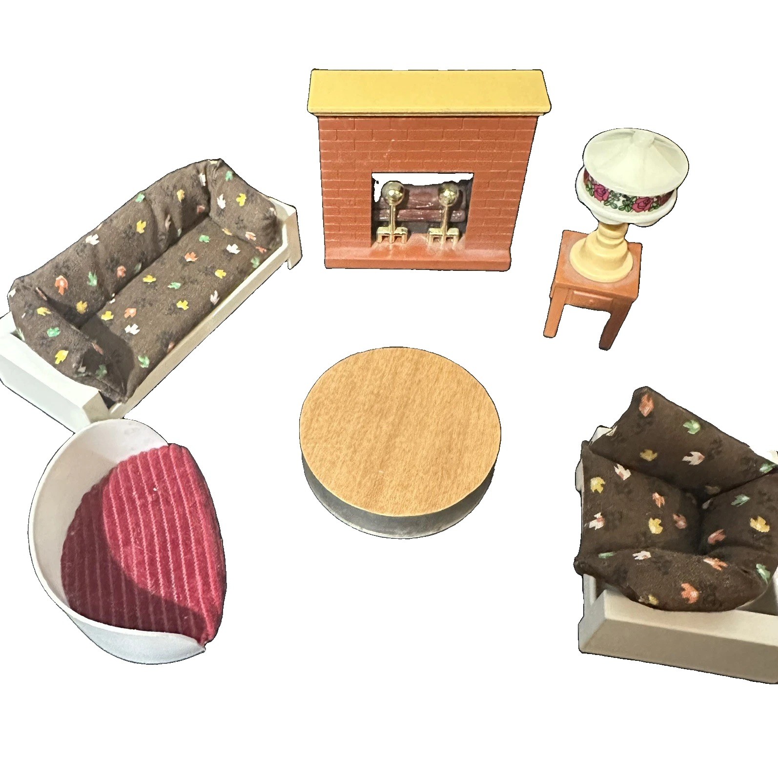 VTG Fisher Price Little People Dollhouse Furniture Sofa Chair Firepla.Lamp Table