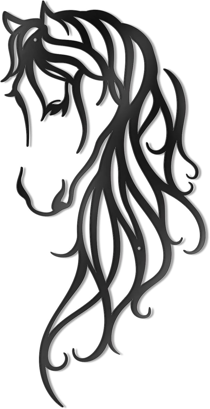 Black Metal Horse Wall Decor,Rustic Concise Western Horse Decoration (style 1)