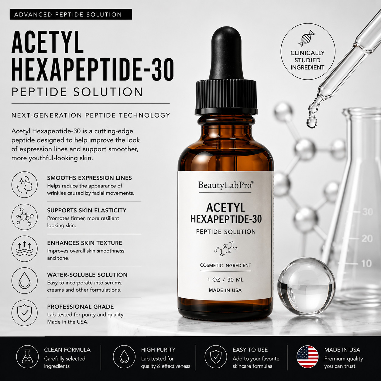 Acetyl Hexapeptide-30 Peptide Solution Next-Gen Argireline Anti Wrinkle 1oz DIY