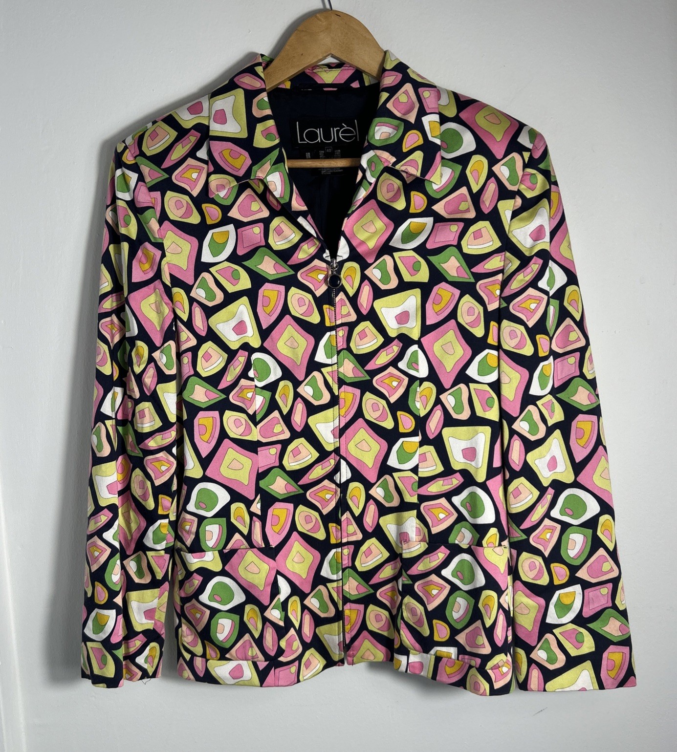 Laurel By Escada Vintage Designer  Jacket Geometric Print SZ 40 US 10 Zipper