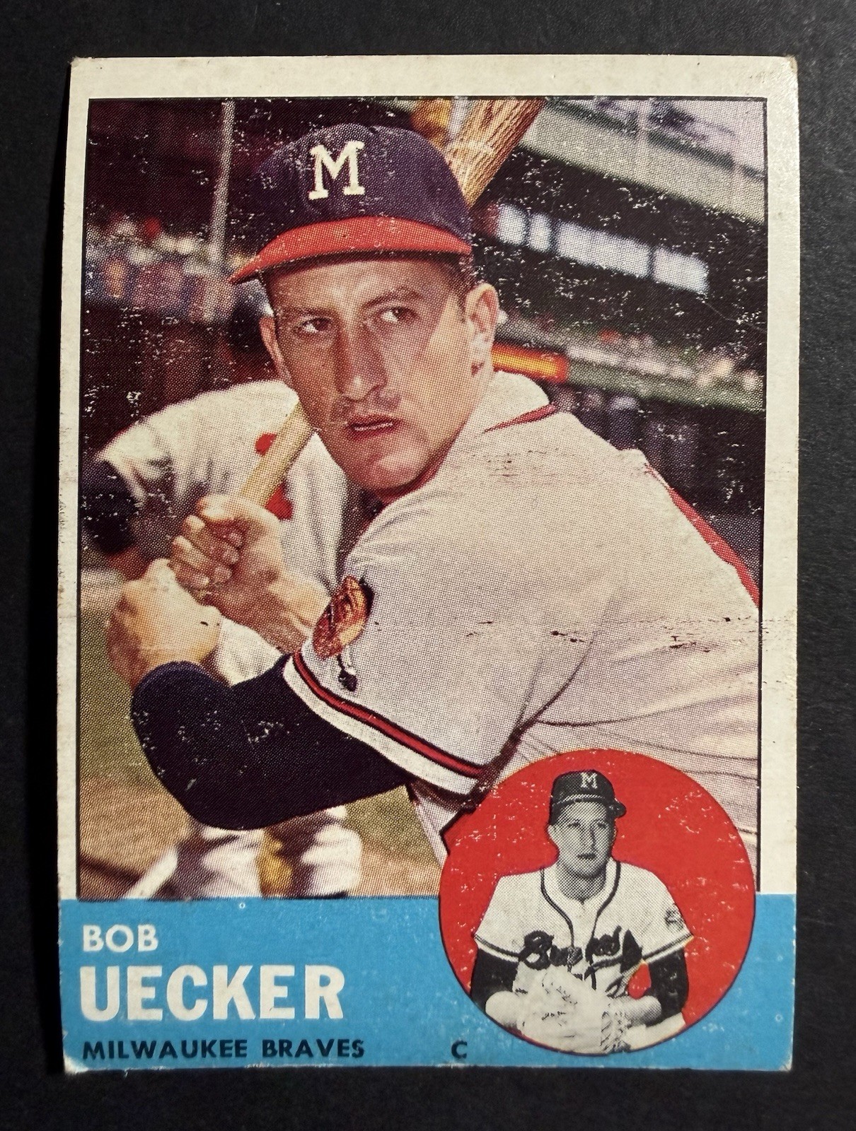 1963 Topps - Bob Uecker #126 (RC) Milwaukee Braves - VG Condition (No Creases)
