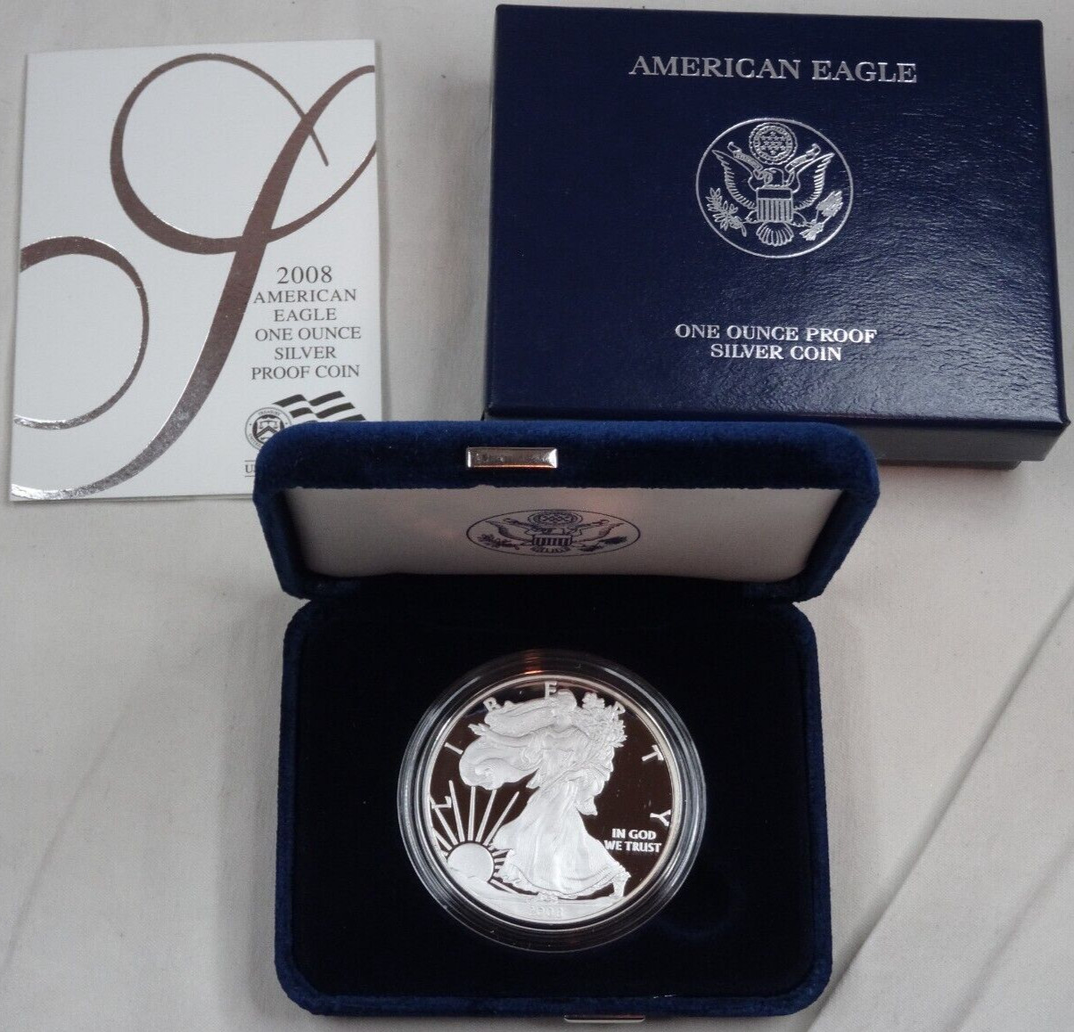 2008-W Proof American Silver Eagle Dollar $1 Box & COA US Mint Bullion OGP