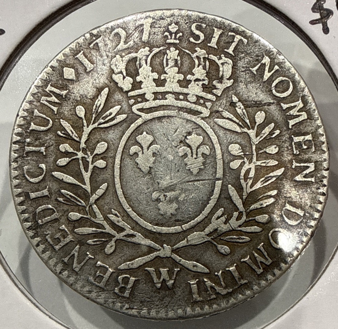 1727 1/2 Ecu France Silver Coin - Lille Mint - King Louis XV (F488)