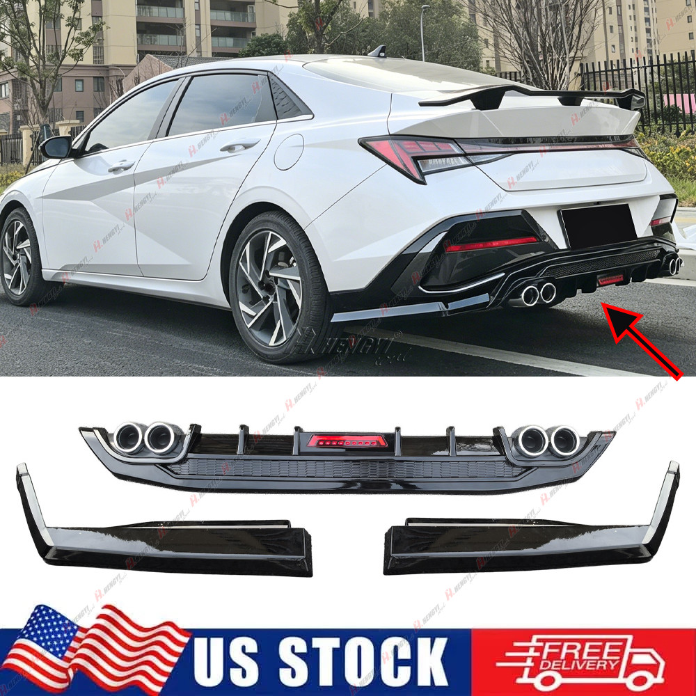 Gloss Black For Hyundai Elantra 24-26 Rear Diffuser Extension W /LED Brake Light