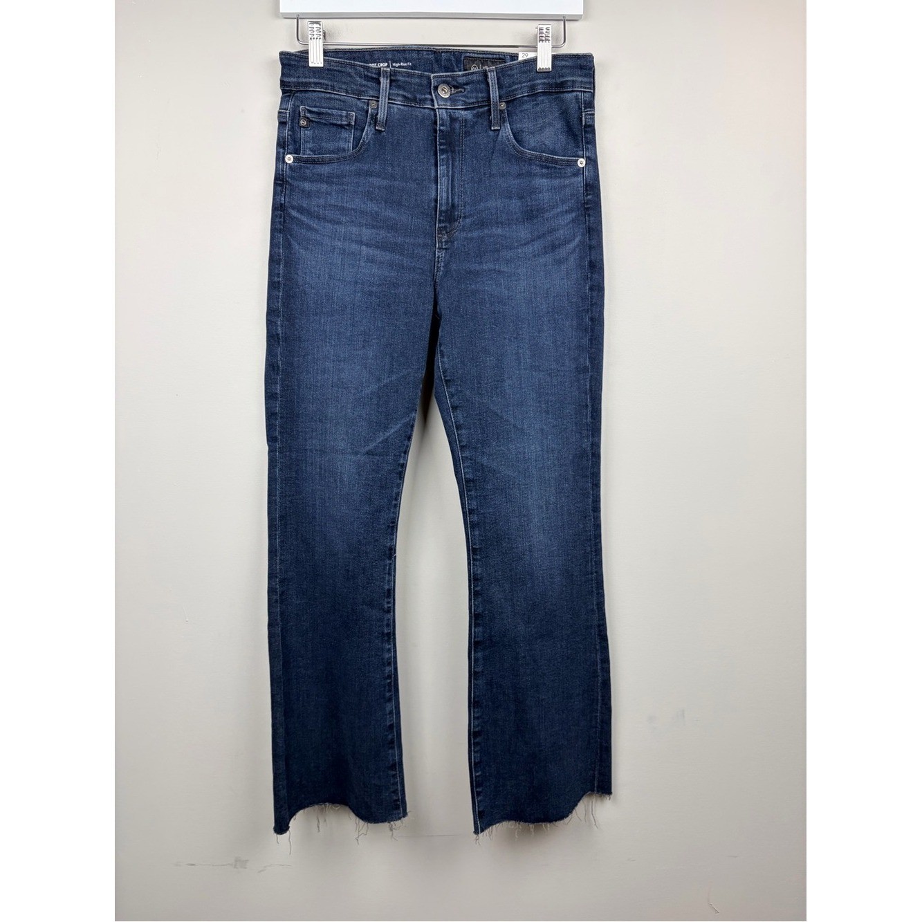AG Farrah Boot Crop High Rise Jeans NWT 29 Blue Raw Hem Stretch Denim