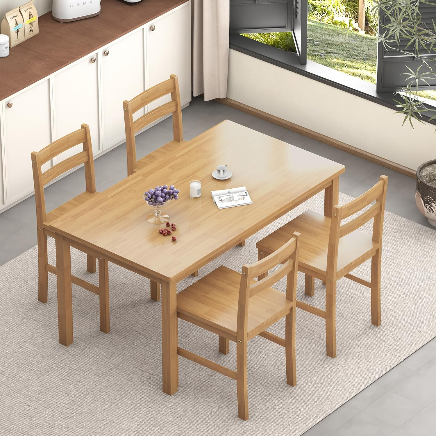 43.3 Inch Solid Wood Indoor Modern Rectangular Dining Table Set for 4, Table and