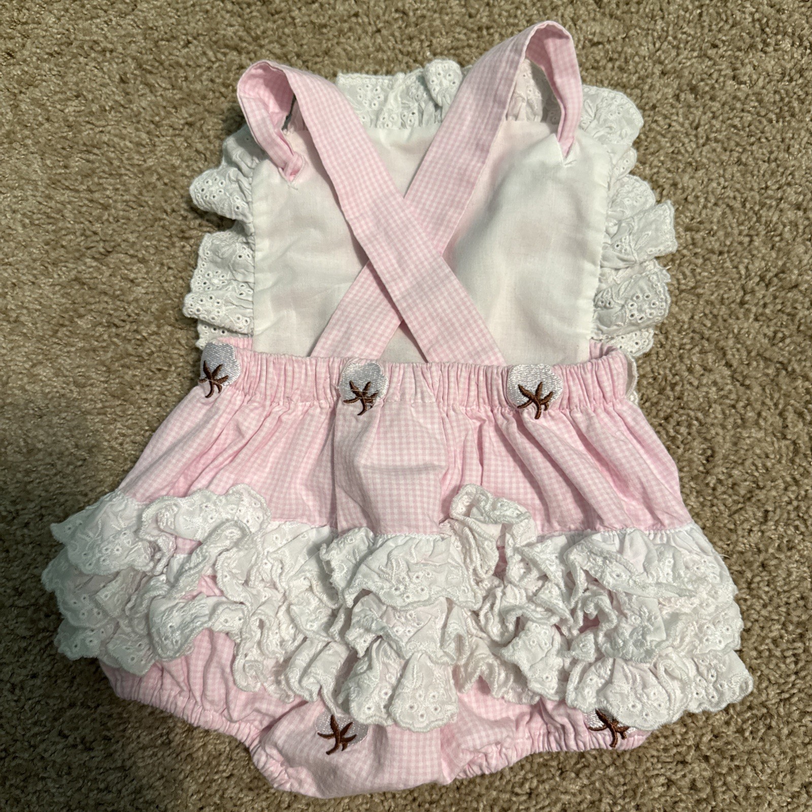 Vintage Trendy Toddler Ruffle Butt Pink White Sunsuit Girls Toddler 9 months