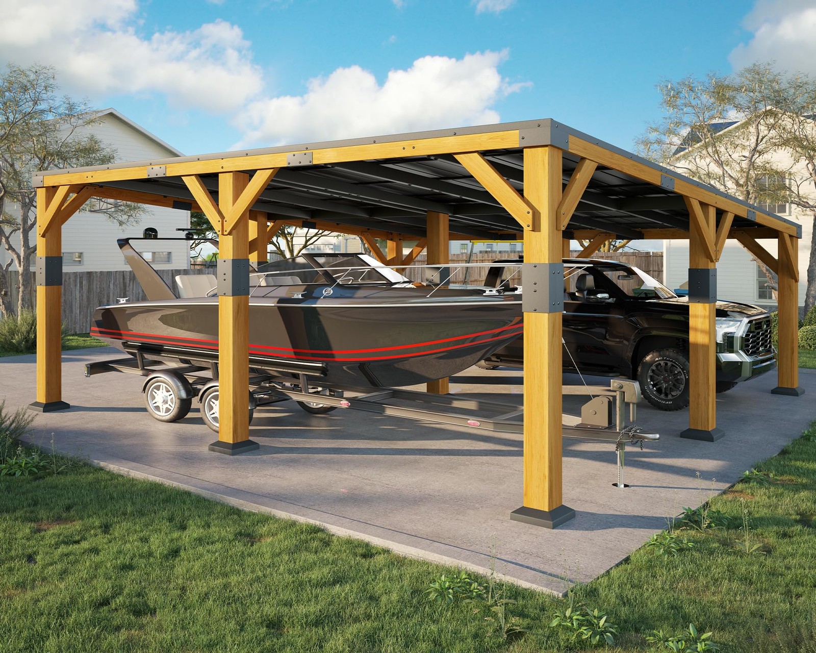 Jocisland 20x20x9.2 FT Heavy Duty Cedar Wood Carport for 2 Cars Jocisland 20x20x9.2 FT Heavy Duty Cedar Wood Carport for 2 Cars