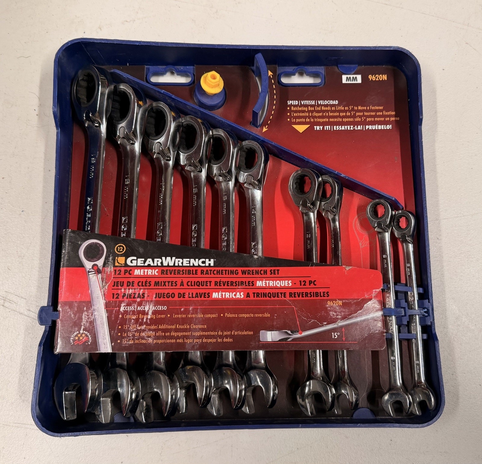 Gearwrench 12pc Metric Reversible Ratcheting Wrench Set 9620N (Missing 10 & 13)