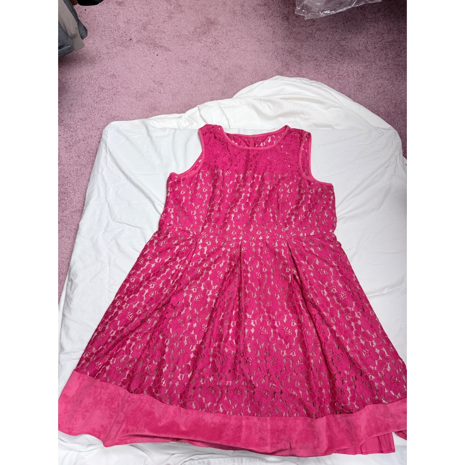 Calvin Klein Womens Pink Floral Lace Fit and Flare Dress Sleeveless Fuchsia Calvin Klein Womens Pink Floral Lace Fit and Flare Dress Sleeveless Fuchsia