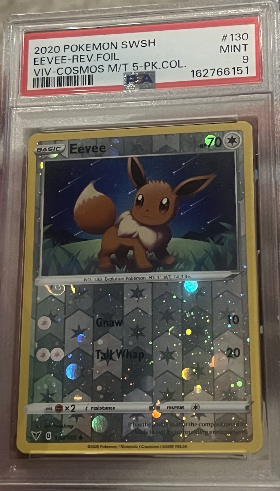 HD GALAXY SWIRL 🌀 Eevee 130/185 ✨Costco Kanto Promo ✨ Cosmos Holo ✨ PSA 9 HD GALAXY SWIRL 🌀 Eevee 130/185 ✨Costco Kanto Promo ✨ Cosmos Holo ✨ PSA 9