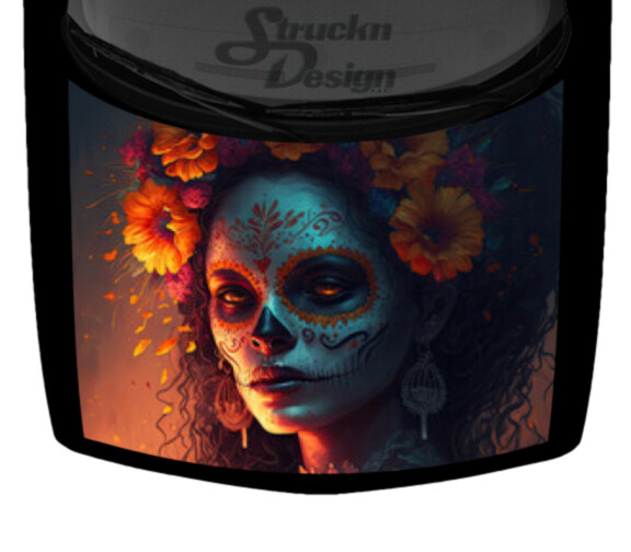 Death Sugar Skull Orange Lady Sexy Woman Vinyl Decal Graphic Truck Car Hood Wrap