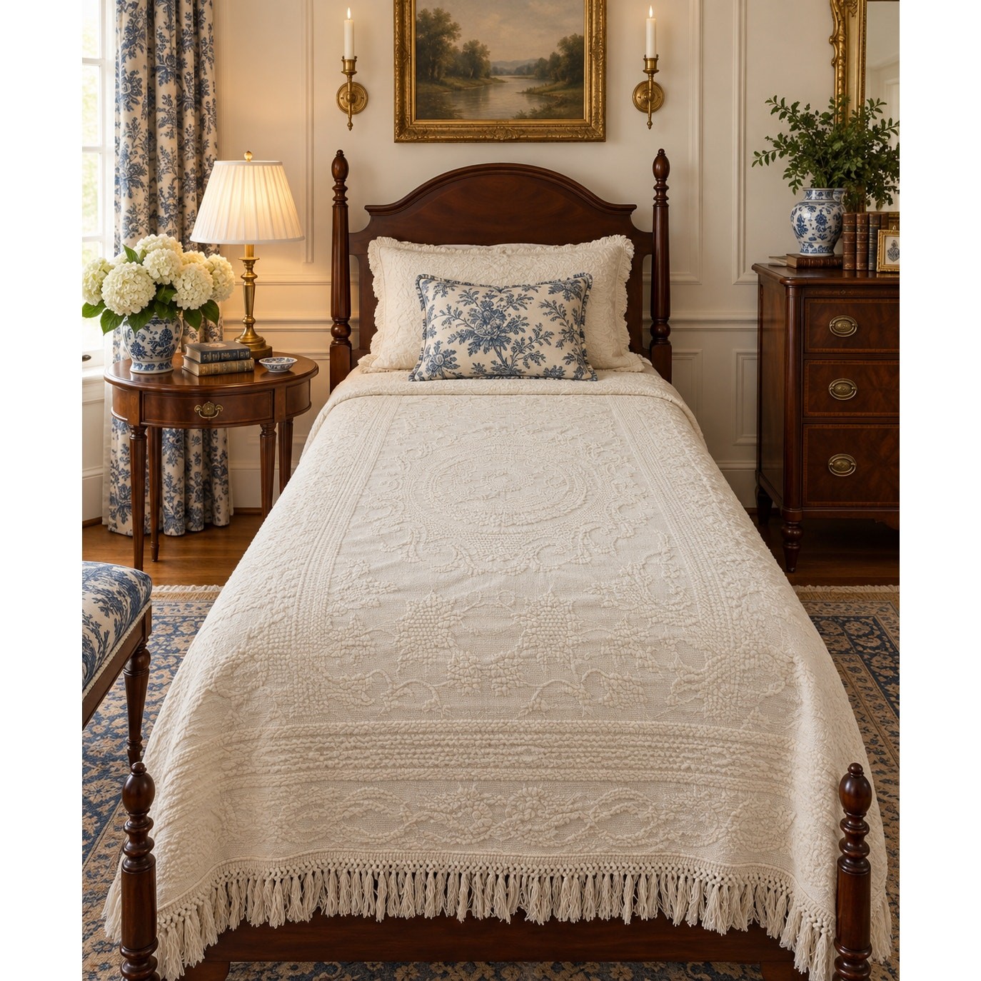 Vintage Bates Queen Elizabeth Twin Bedspread Ivory Matelasse 78 x 110