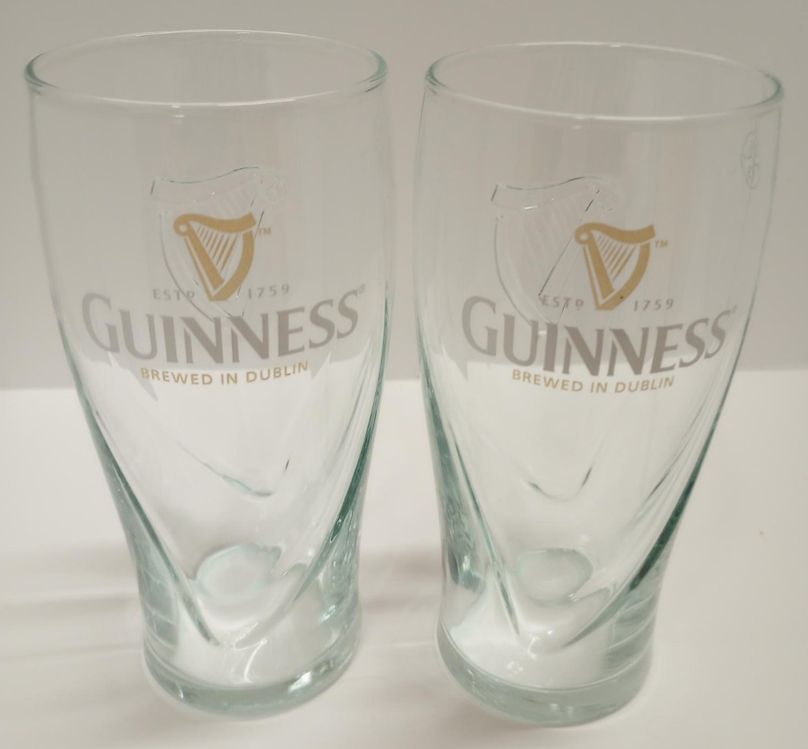 Guinness Pint Beer Glass Contoured Dublin 1759-Harp Logo-Set of 2~Collectible