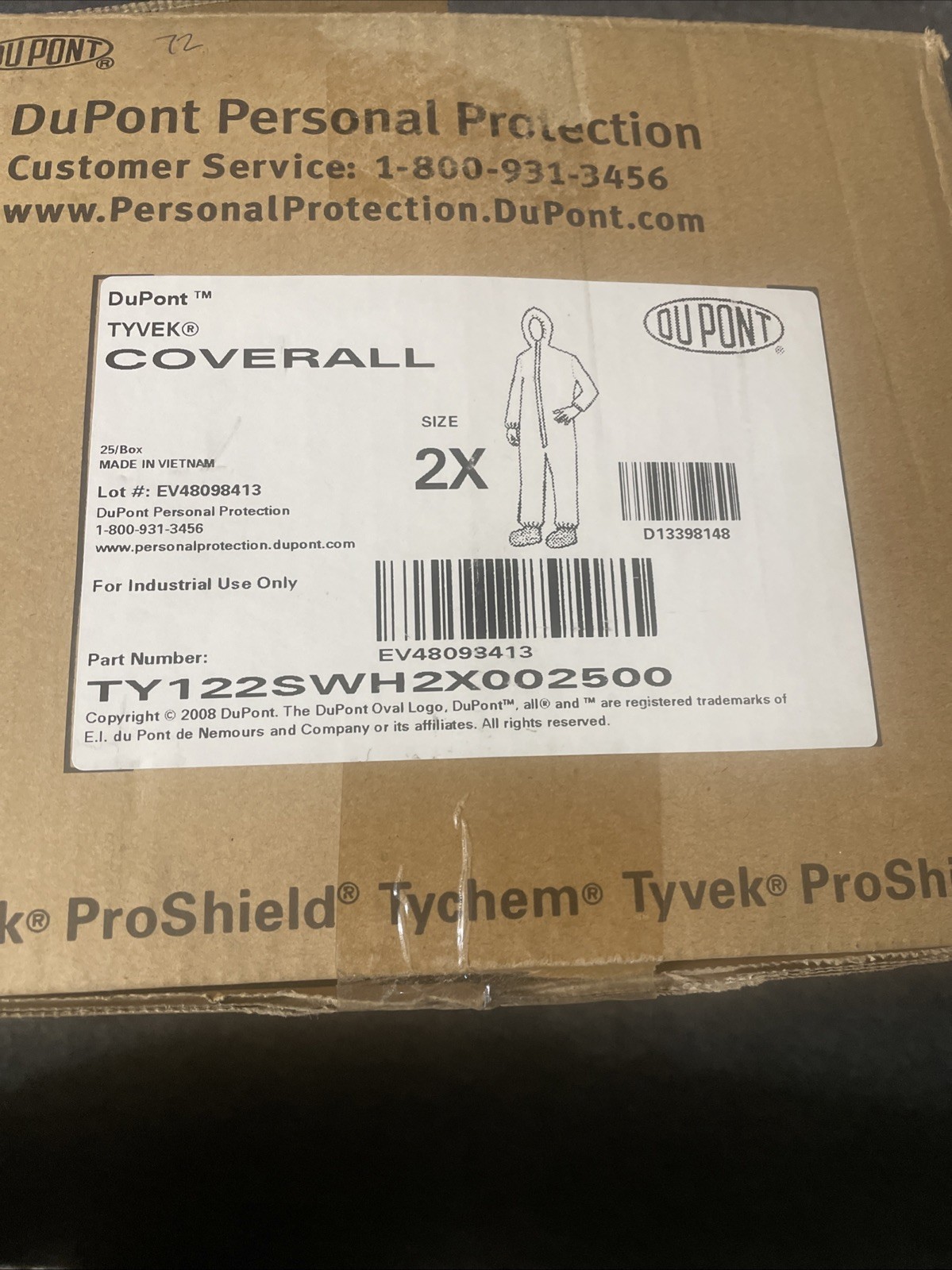 (QTY 16)Dupont Tyvek Protective Coverall Suit White 2X TY127SWH2X002500