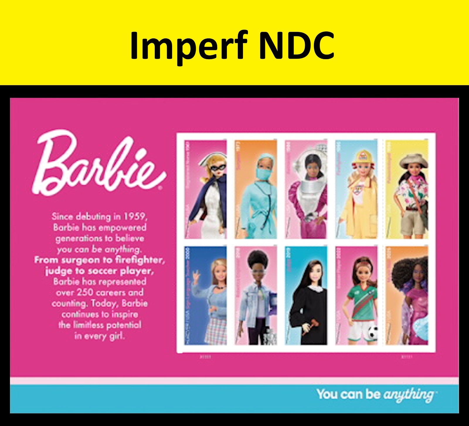 US 6115k Barbie imperf NDC sheet 10 MNH 2026 after July 31