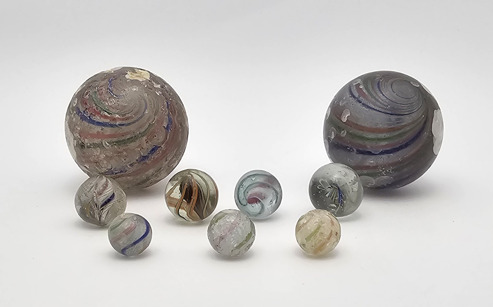 Antique German Handmade Glass Swirl Marble Lot of 9 - 2\
