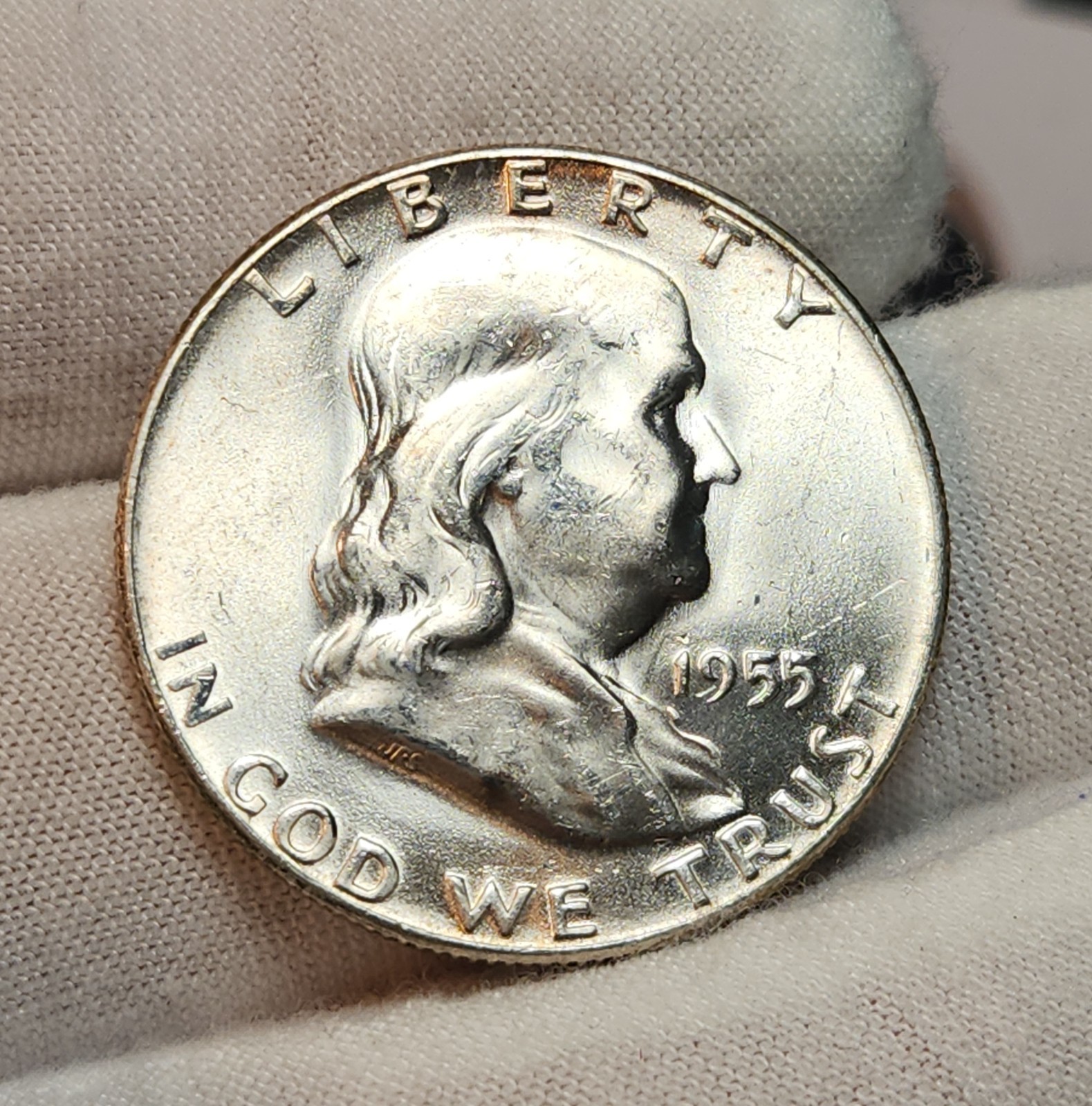 1955 P Franklin Half Dollar Choice BU 90% Silver US 50c Coin Benjamin Unc F-55Be