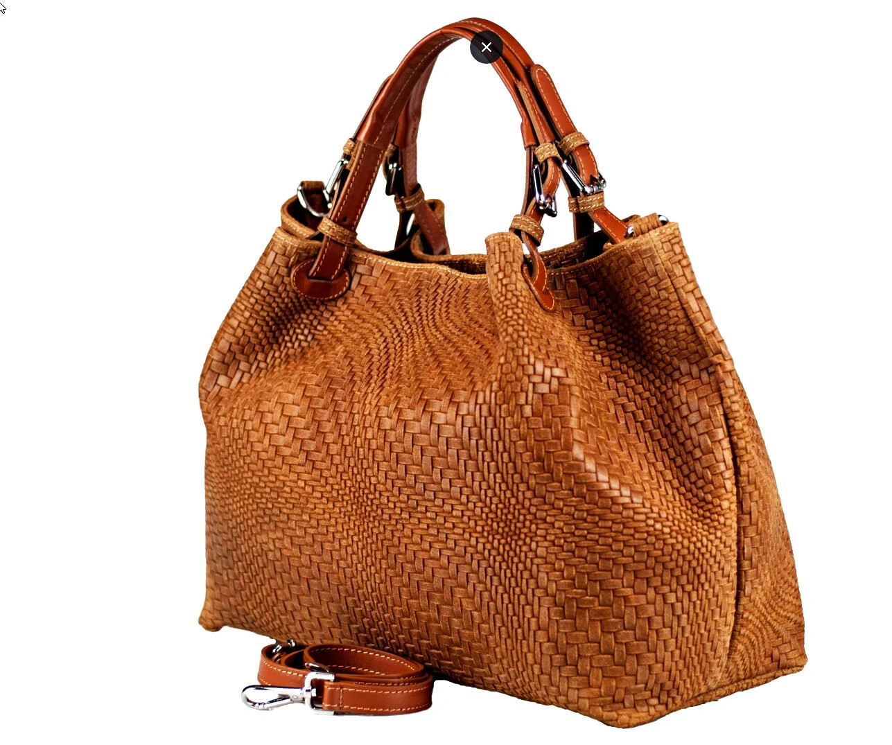 ITALIAN GENUINE LEATHER XL WEAVE EMBOSSED SATCHEL BAG HANDBAG - MADE IN ITALY