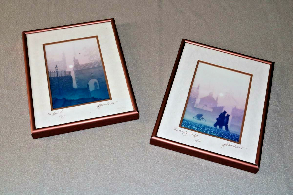 Lovely PAIR Art Photo FOG City Scape Signed Framed Unusual Sun Cloudy Muted ZO