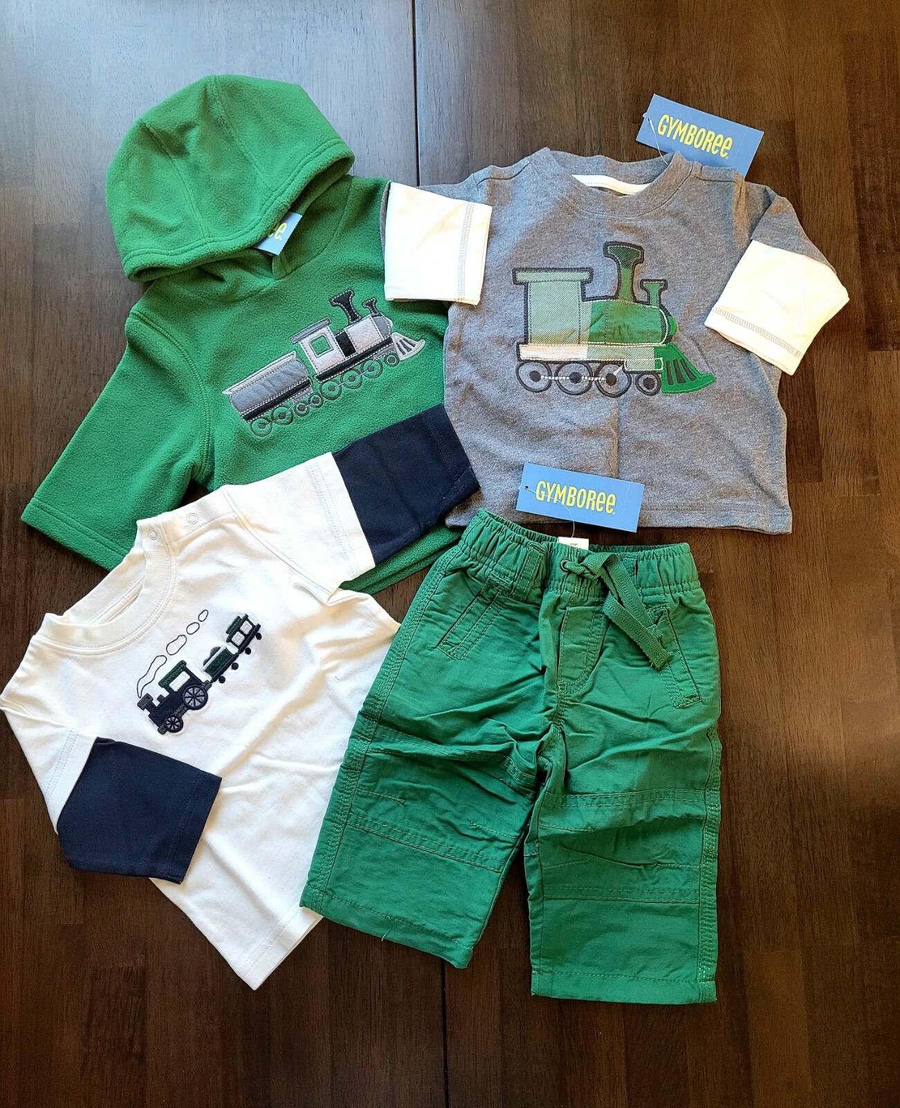 NWT GYMBOREE SNOW TRACKS VINTAGE OUTFIT,TRAIN HOODIE,TOPS,PANTS,3-6 Months