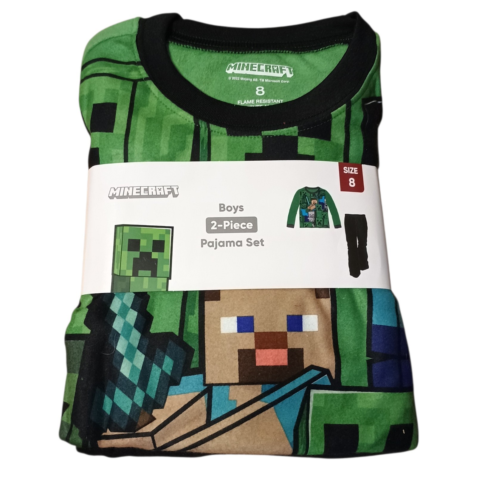 MINECRAFT Boy\'s Steve and Creeper Mob Long-Sleeved Flannel Pajama Set.