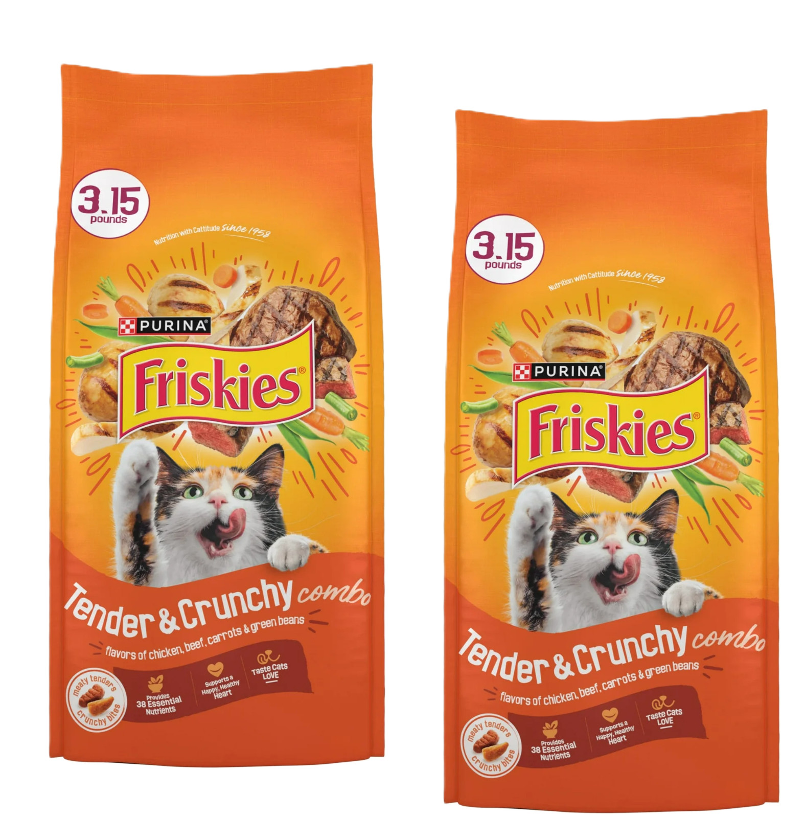 Purina Friskies Tender & Crunchy Dry Cat Food Chicken Beef 3.15 lb 2 Pack