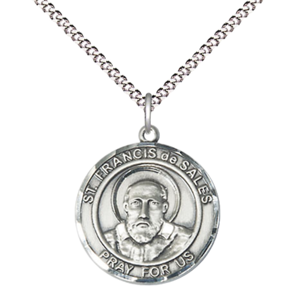 Pewter Medium Saint Francis de Sales Medal Pendant 18\
