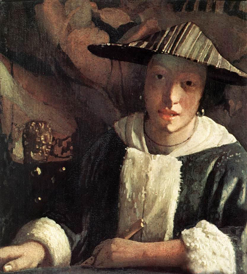 Huge art Oil painting Johannes Vermeer - Young Girl with a Flute handpainted